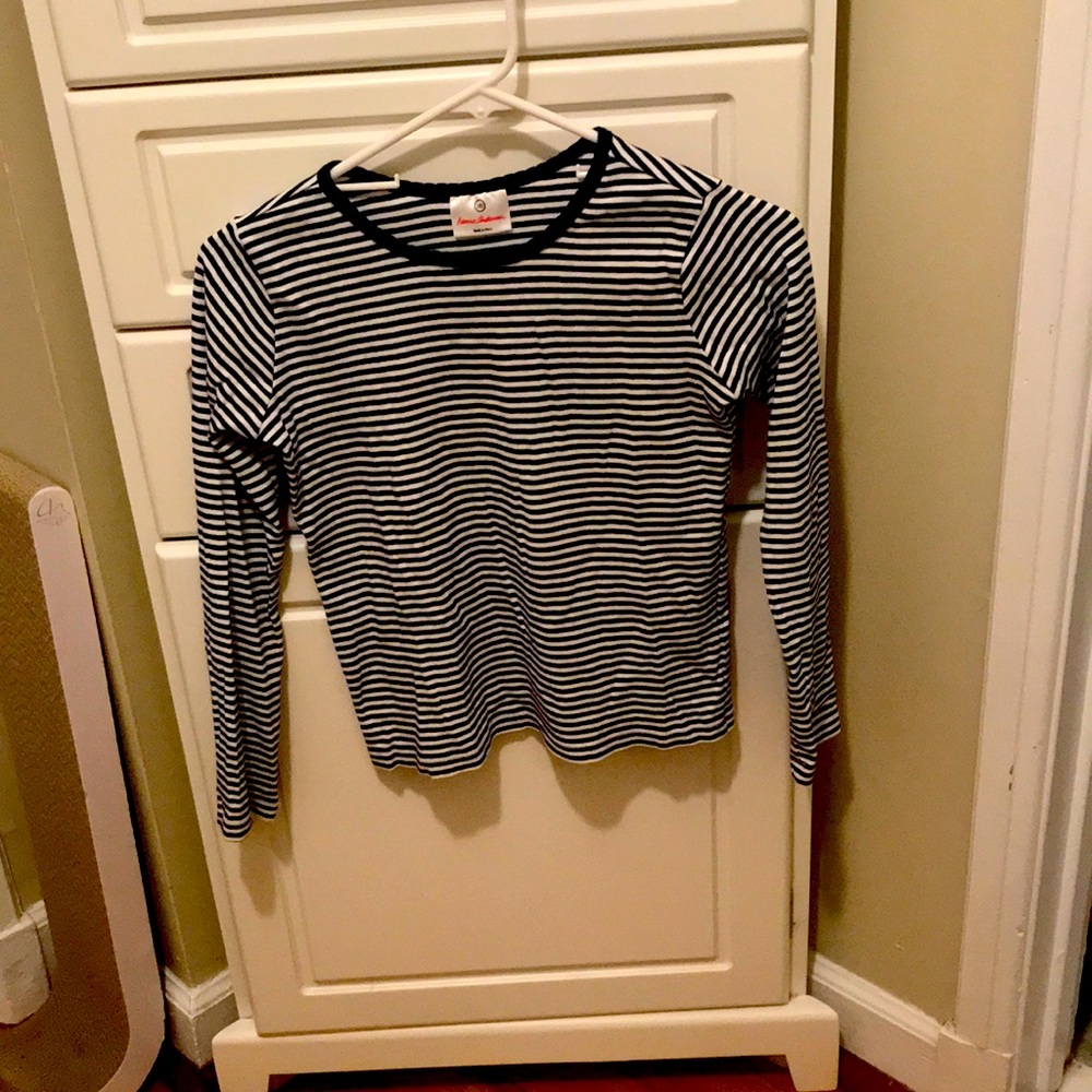 Blue and White Long Sleeved T Shirt by Hanna Andersson, size 140